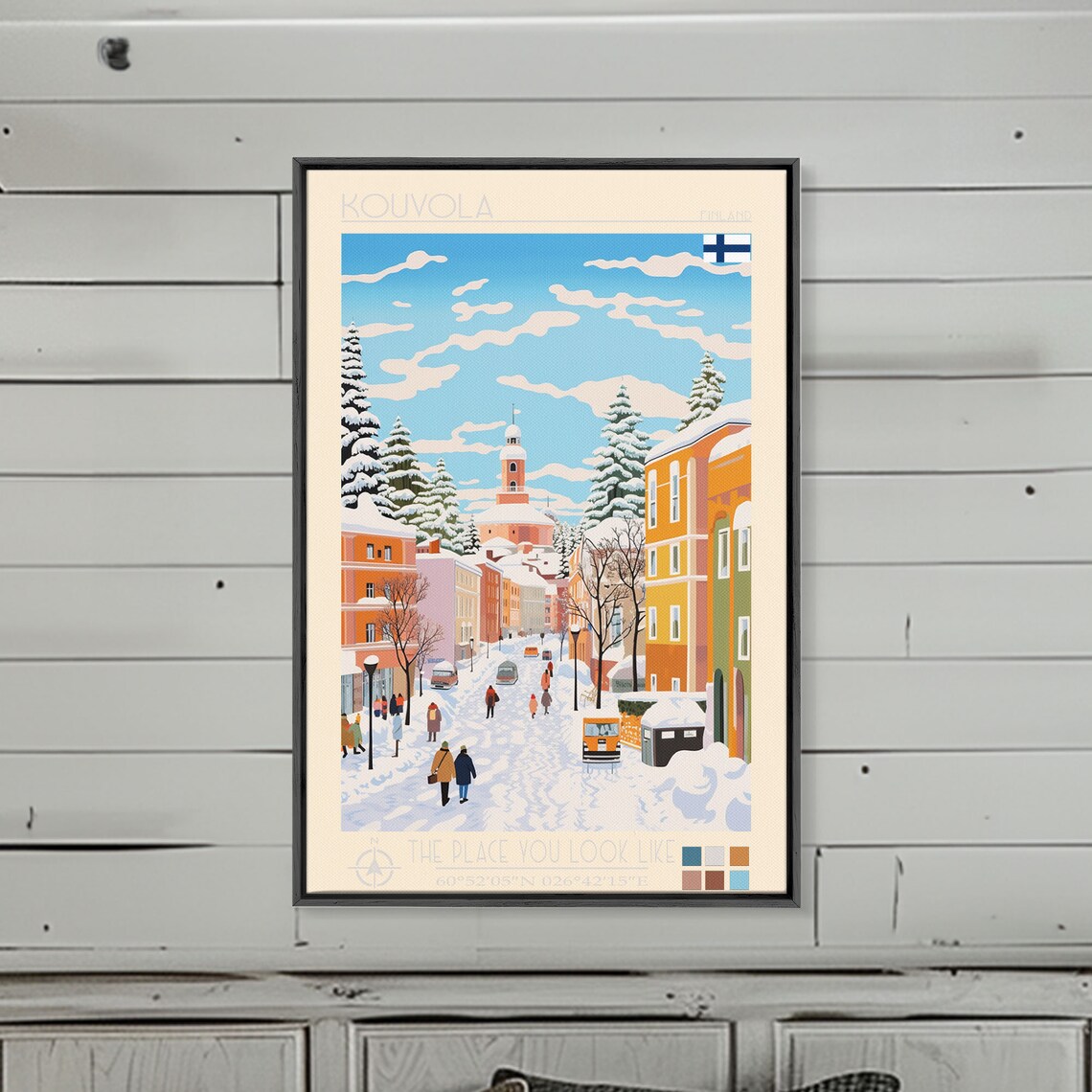 Kouvola Finland Snowy Winter Street Church Tower Pine Trees Poster - Image 2