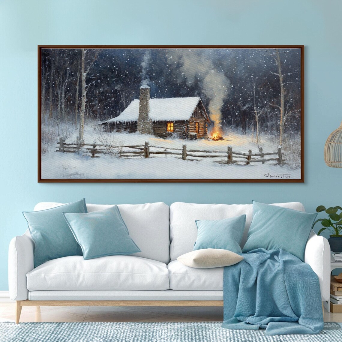 Rustic Cabin In Snow, Vintage Christmas Art Print - Image 2