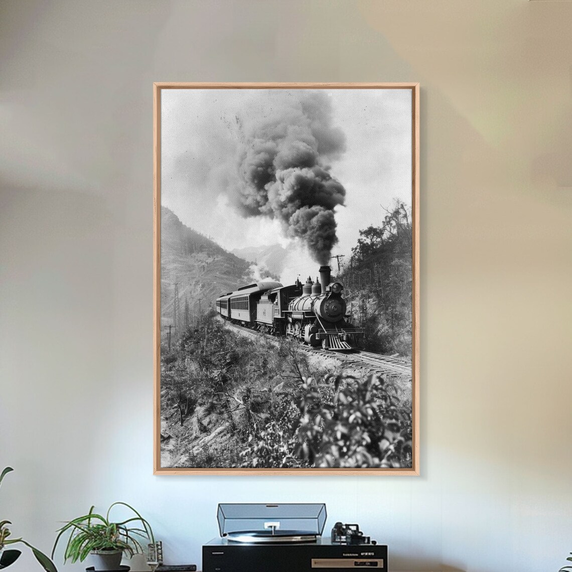 Steam Train Climbing Mountain Pass In Vintage Black White Photo Poster - Image 5