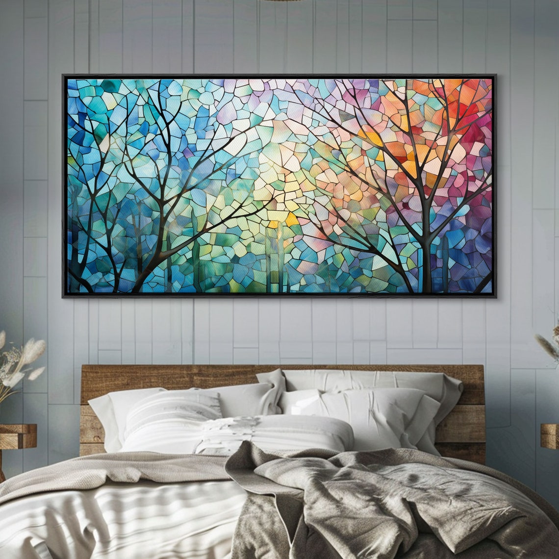 Rainbow Mosaic Tree Branches Stained Glass Panoramic Abstract Poster - Image 4