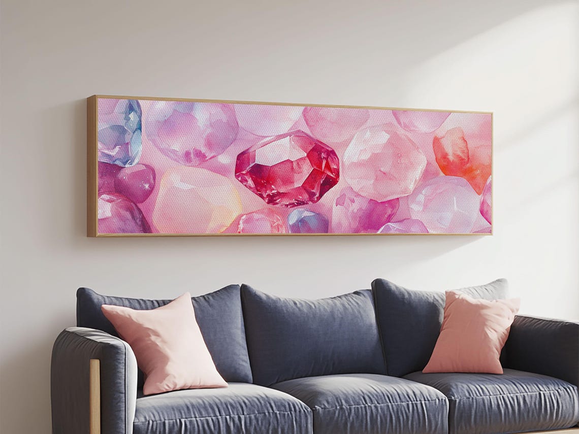 Pink Gemstones Watercolor Blush Rose Quartz Crystal Facets Poster - Image 5