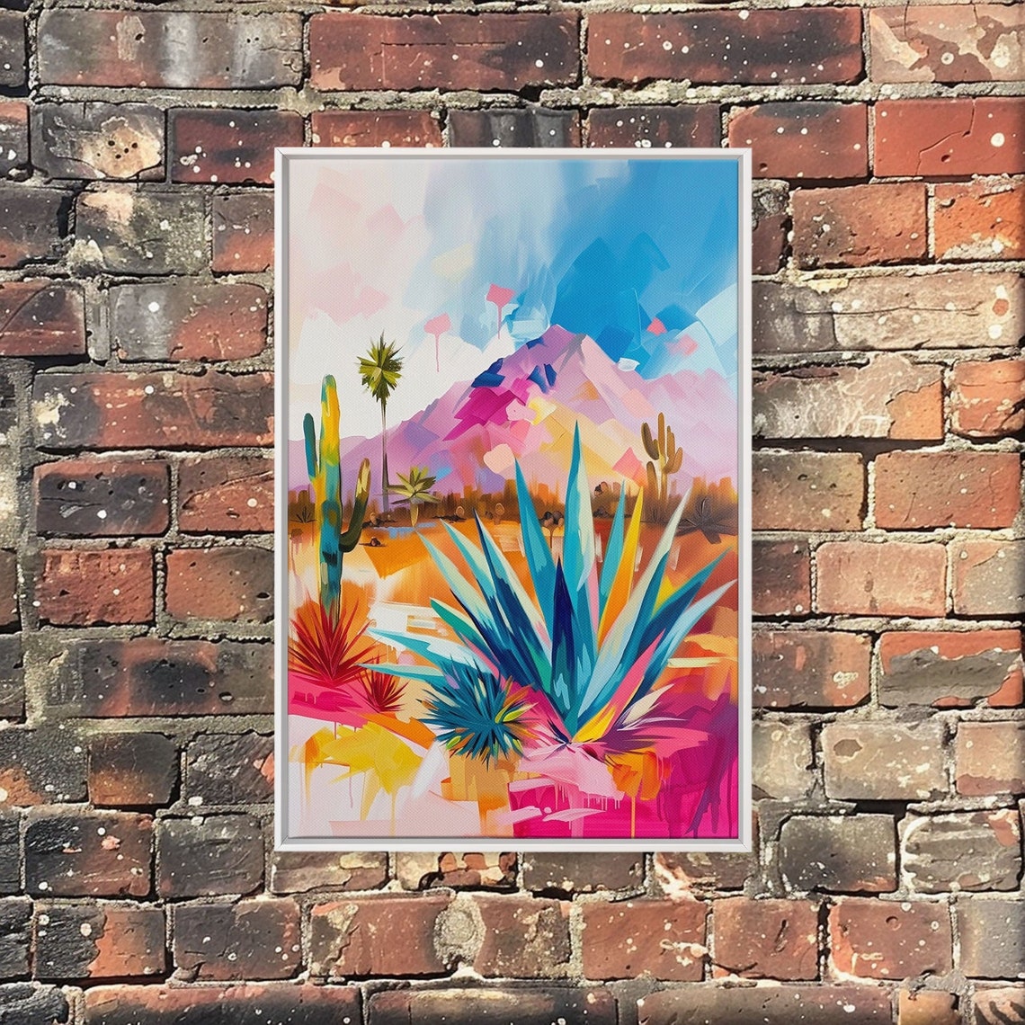 Vibrant Desert Landscape Agave Cactus Pink Mountains Wall Art - Image 4