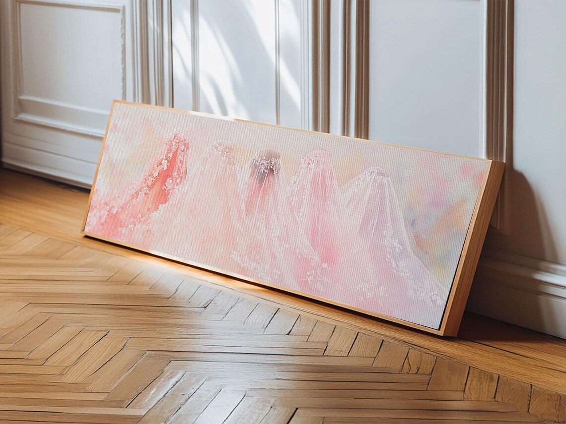 Pink Bridal Veil Tulle Soft Watercolor Wedding Dreamy Wall Art