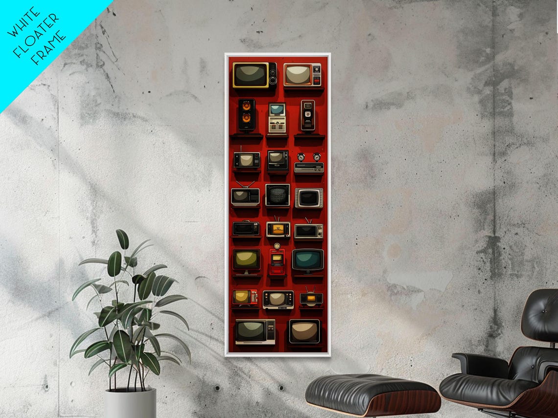 Retro Vintage Television Wall Collection Red Background Art Print - Image 5