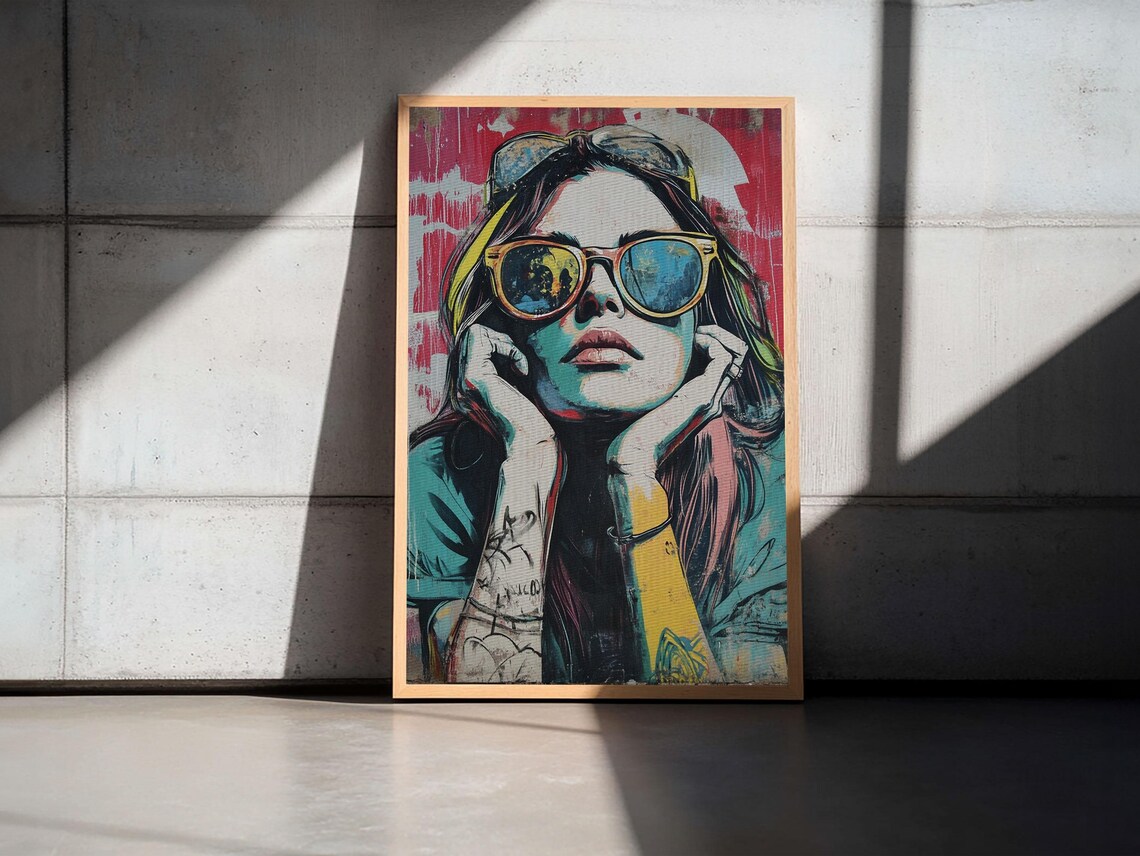 Pop Art Punk Woman Sunglasses Street Art Portrait Bold Color Poster - Image 6