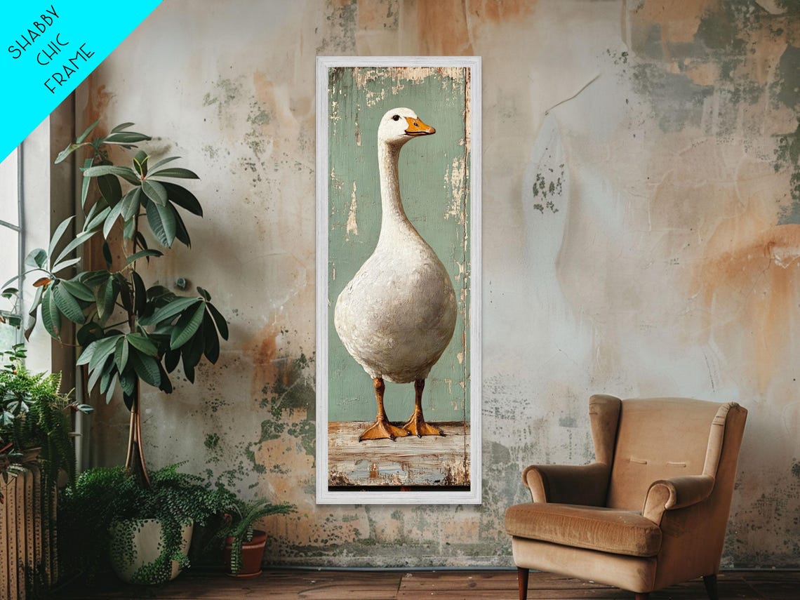 White Goose Folk Art Distressed Teal Farmhouse Rustic Wall Art - Image 5