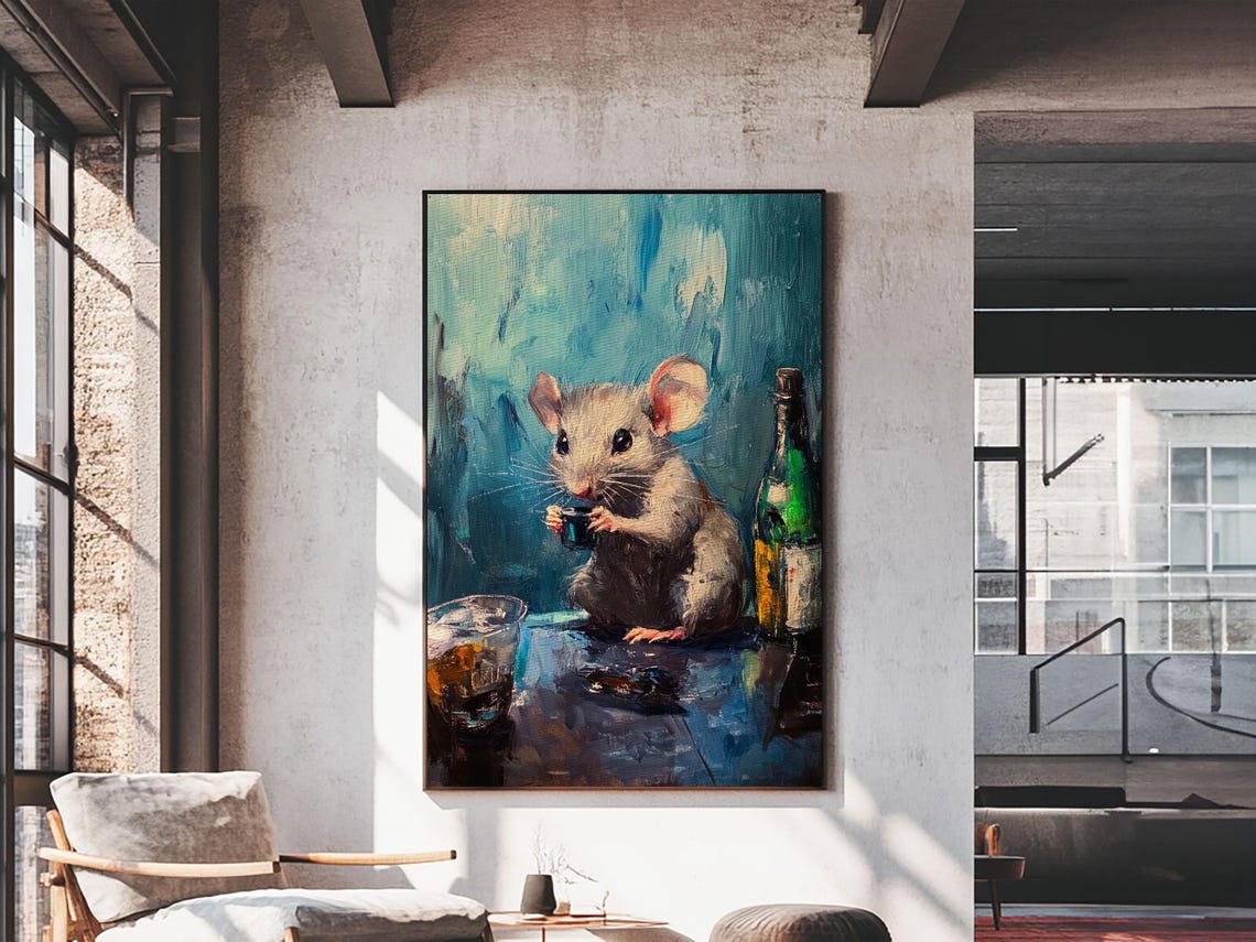 Funny Drinking Mouse Bar Scene Painting Wine Bottle Whiskey Poster - Image 6