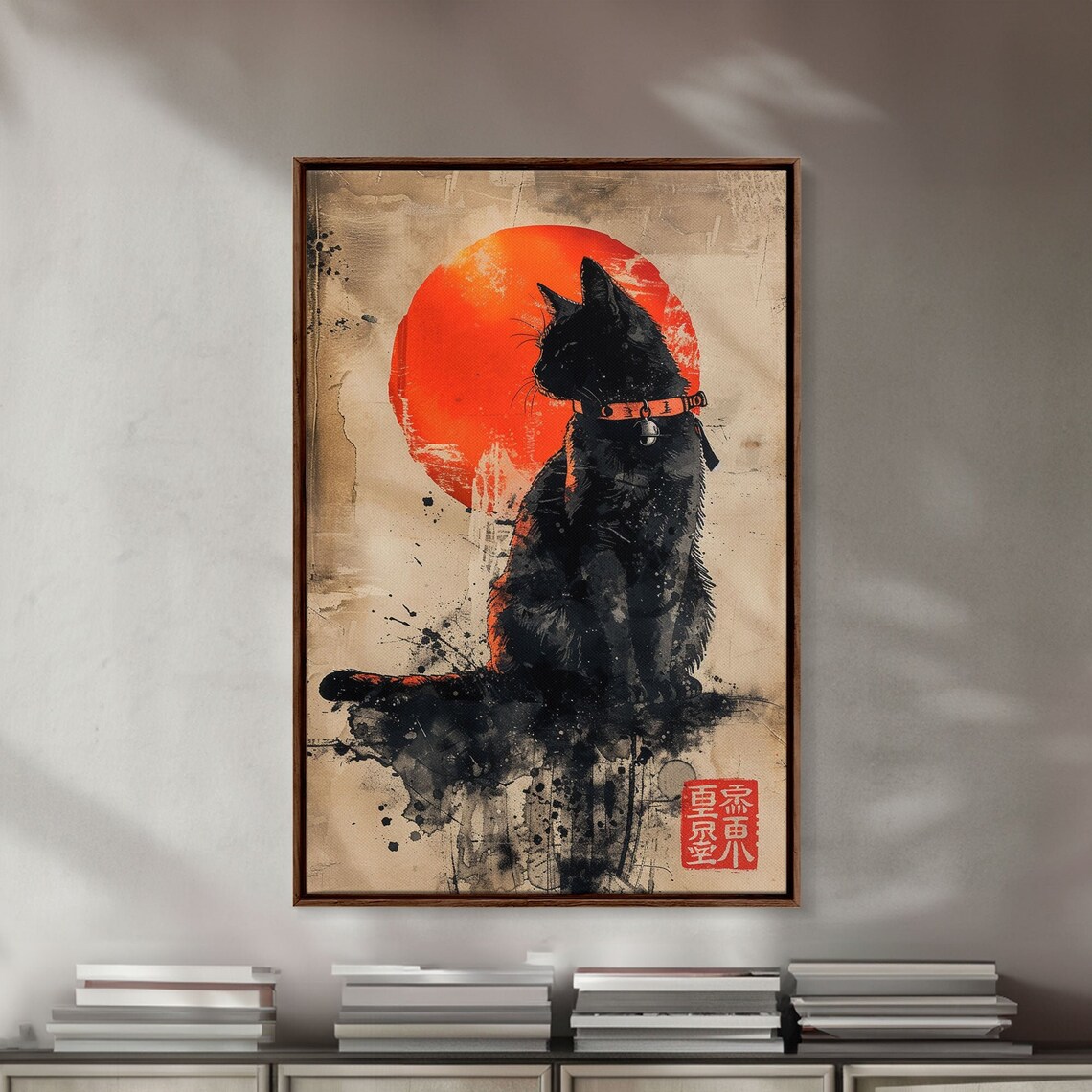 Retro Black Cat With Japanese Flag, Industrial Art Print - Image 3