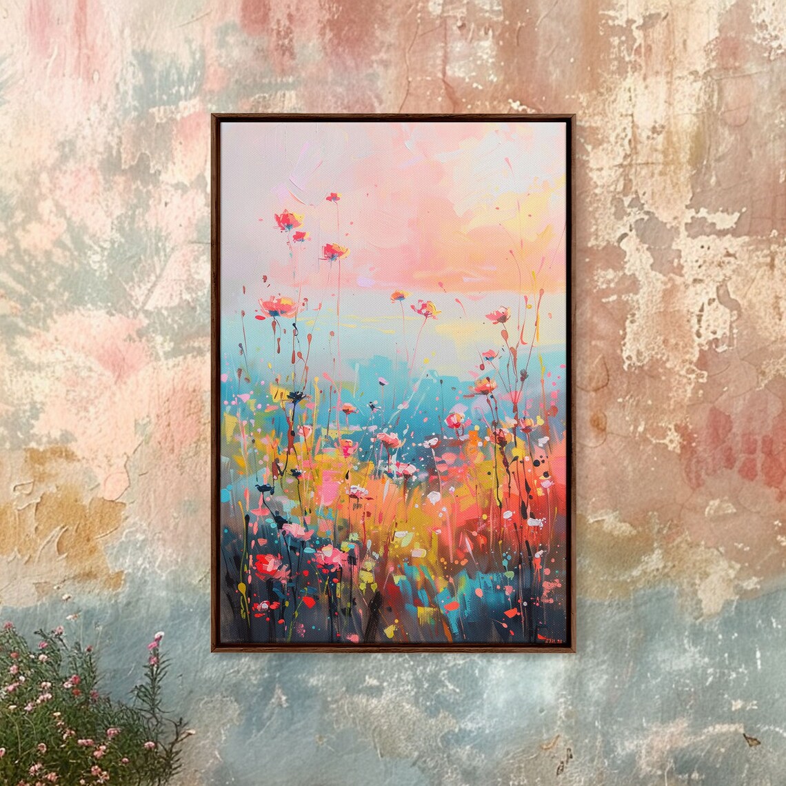 Abstract Wildflower Field At Sunset Colorful Floral Art Poster - Image 3