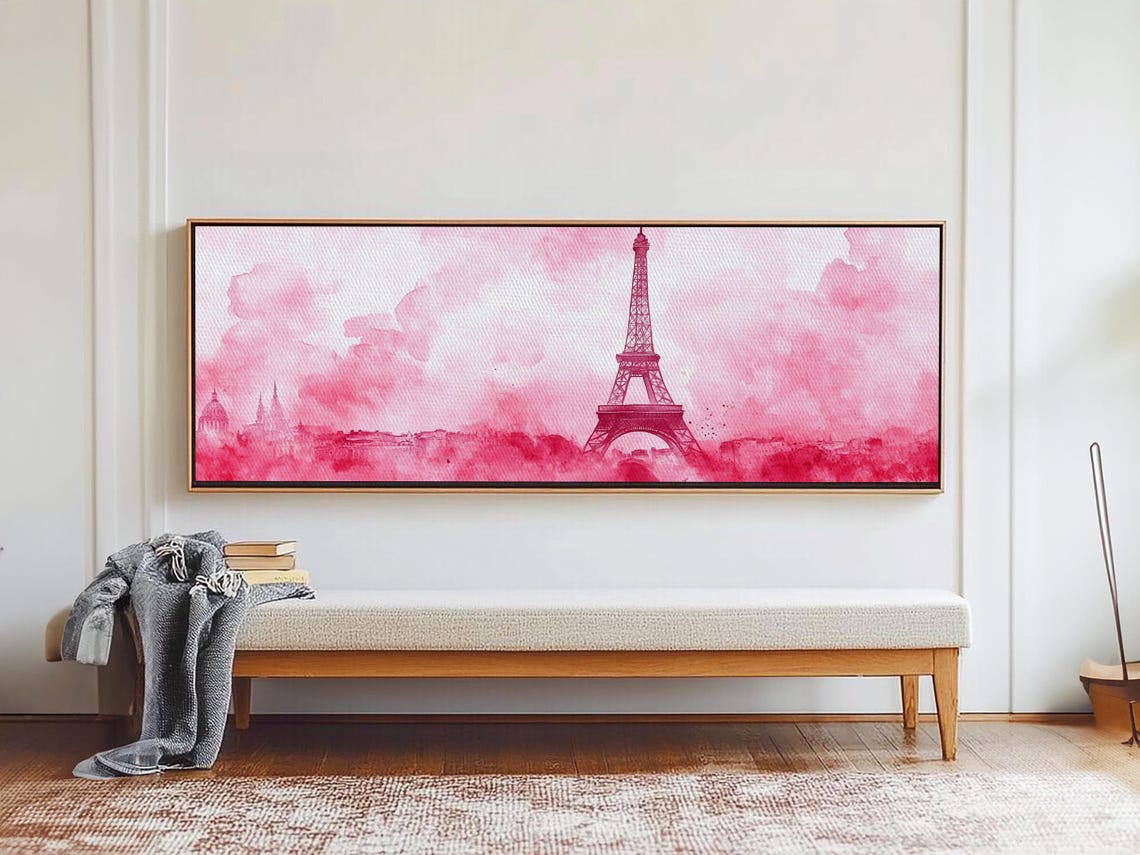 Eiffel Tower Paris Pink Watercolor Romantic Cityscape Travel Poster - Image 6