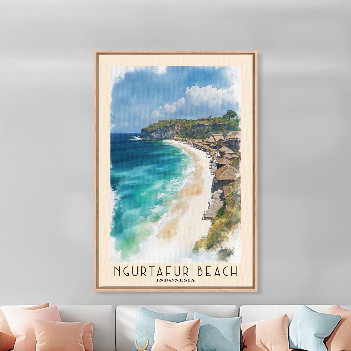 Ngurtafur Beach Indonesia Thatched Huts Turquoise Bay Travel Poster - Image 3