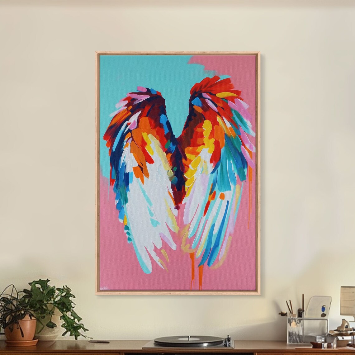 Colorful Angel Wings Pink Teal Feathered Wings Modern Art Wall Poster - Image 5