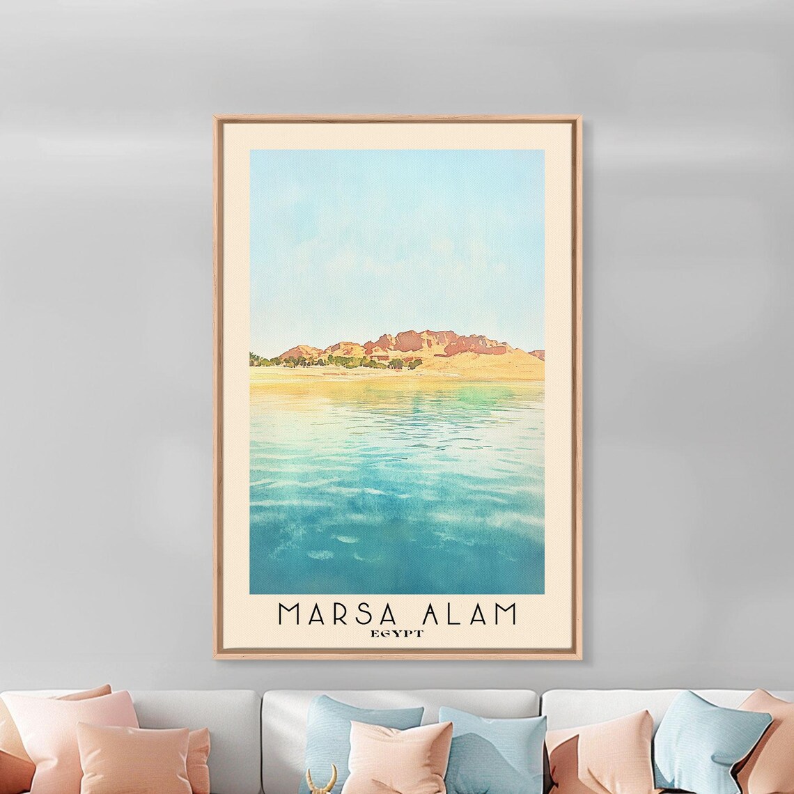 Marsa Alam Egypt Red Sea Desert Hills Calm Water Watercolor Travel Poster - Image 3