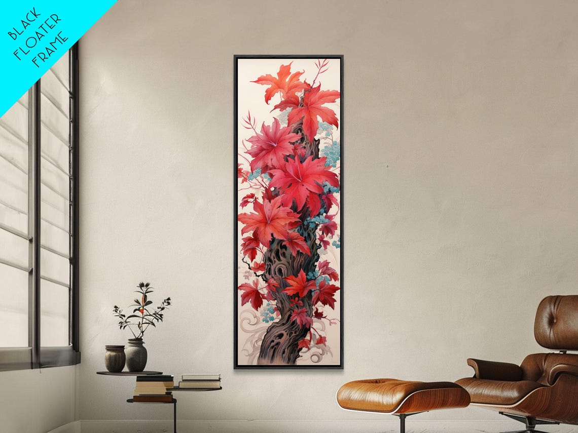 Gnarled Trunk With Vibrant Red Maple Leaves Japanese Art Print - Image 6