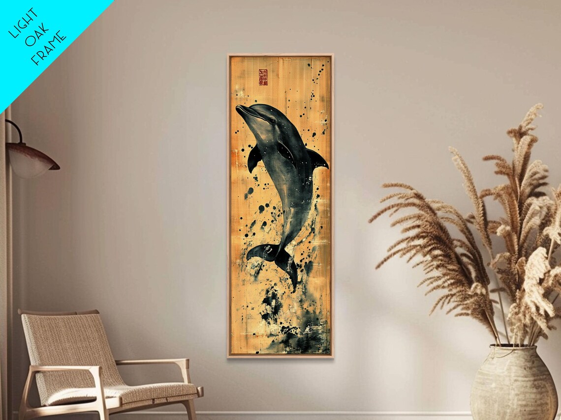 Leaping Dolphin Ink Wash Gold Splash Japanese Style Marine Art Poster - Image 6