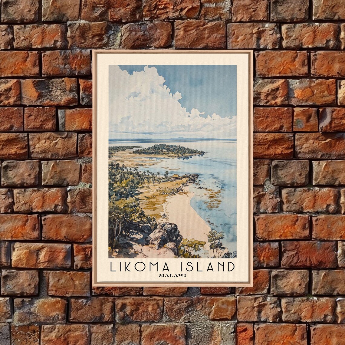 Likoma Island Malawi Lake Aerial Beach View Watercolor Poster - Image 4