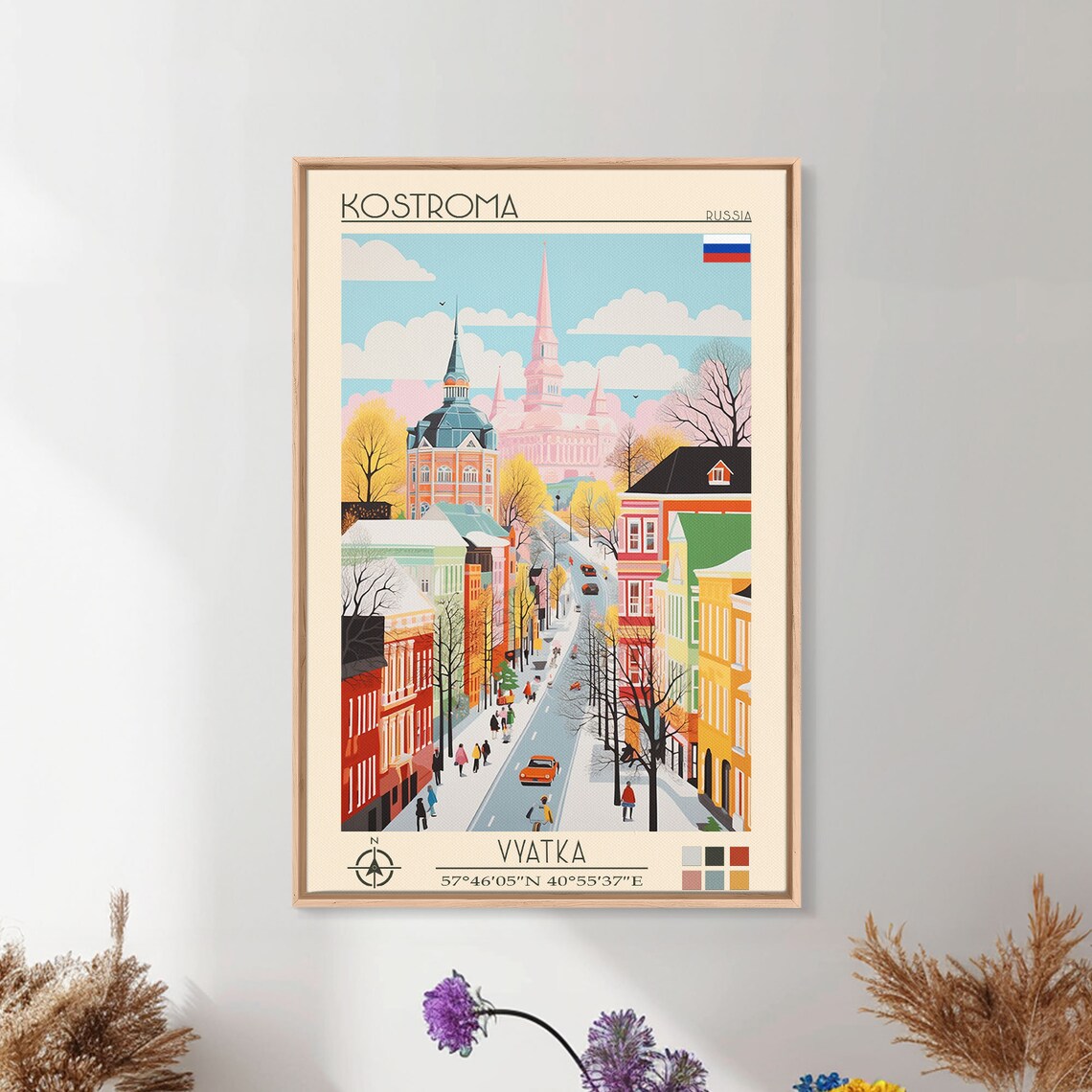 Kostroma Russia Old Town Street Colorful Houses Church Spires Poster - Image 2