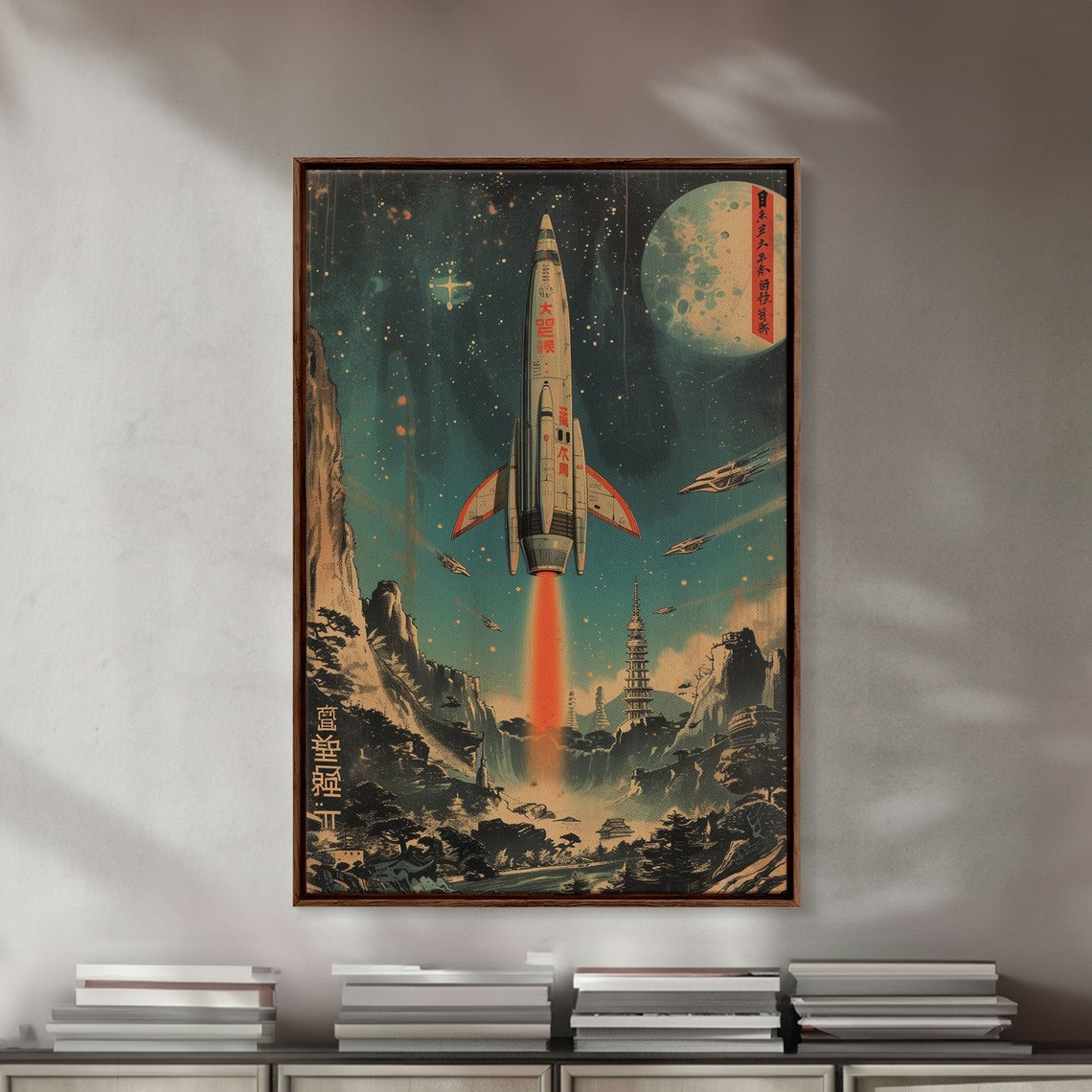 Japanese Space Age Rocket Launch Moon Pagoda Retro Sci Fi Poster - Image 5
