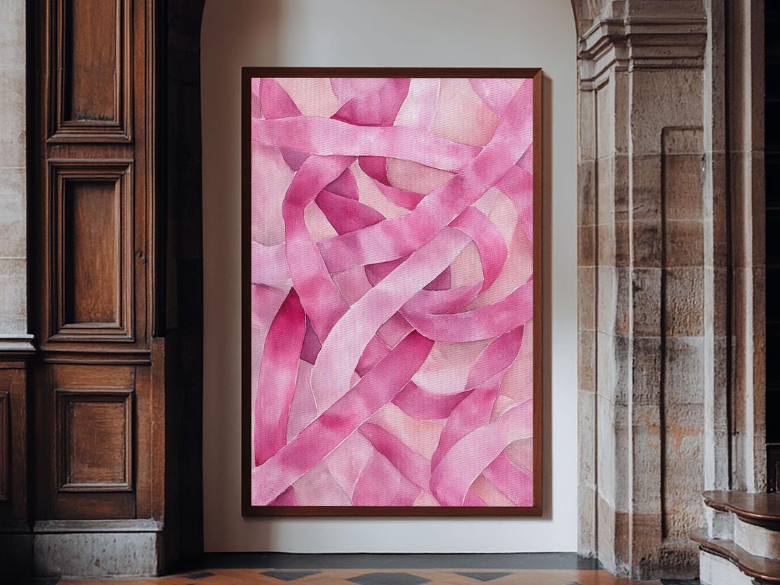 Abstract Pink Ribbons Watercolor Modern Minimalist Wall Art Poster - Image 5