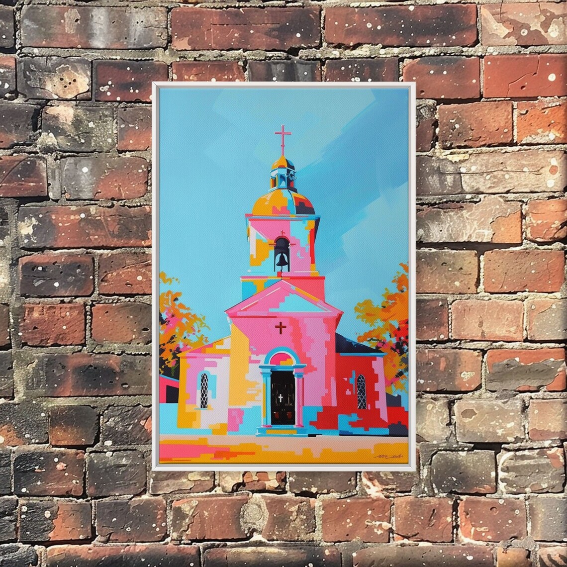 Colorful Pink Church Dome Abstract Modern Chapel Art Wall Poster - Image 4