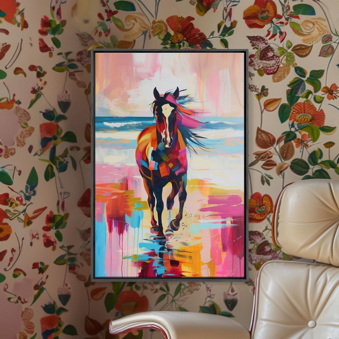 Colorful Horse Galloping On Beach Bold Abstract Equine Poster - Image 4
