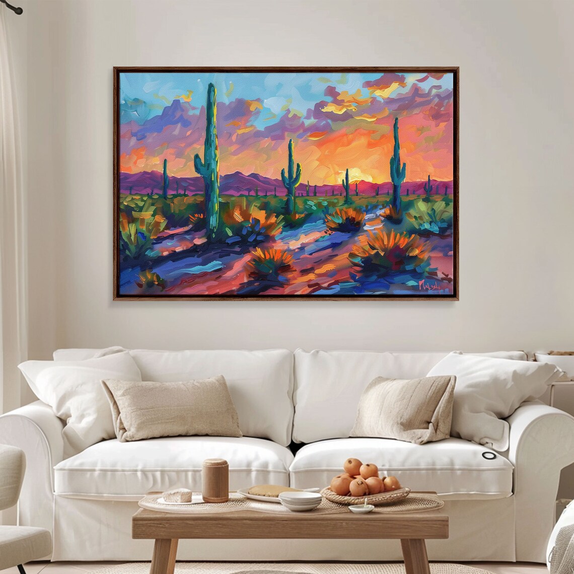 Colorful Desert Sunset Saguaro Cactus Impressionist Painting Print - Image 4