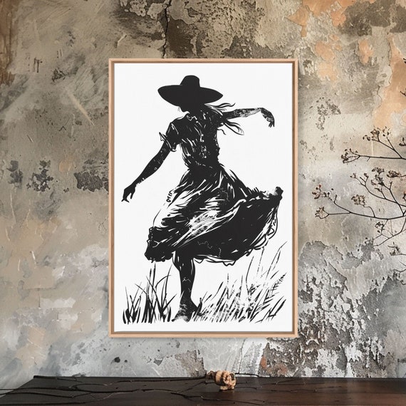Country Girl Silhouette Art Print Framed Western Decor Vintage Cowgirl Artwork Rustic Southwest Wall Art For Home