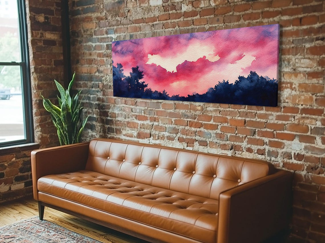 Forest Sunset Magenta Sky Silhouette Moody Nature Canvas Wall Art