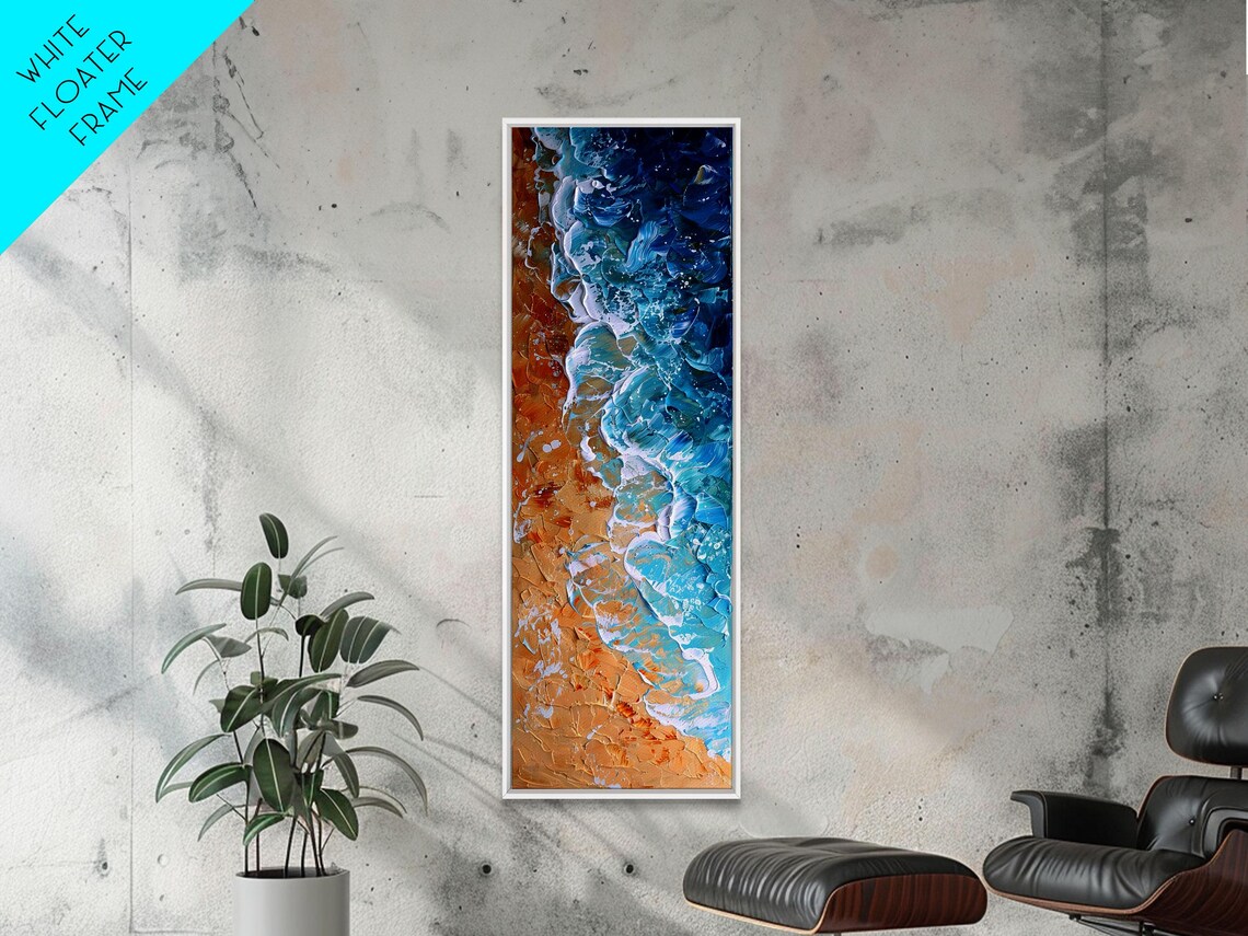 Abstract Coastal Waves And Sandy Beach, Boho Art - Image 2