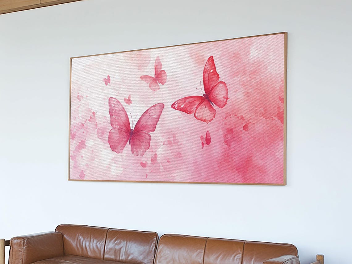 Pink Butterflies Watercolor Painting Romantic Blush Background Poster
