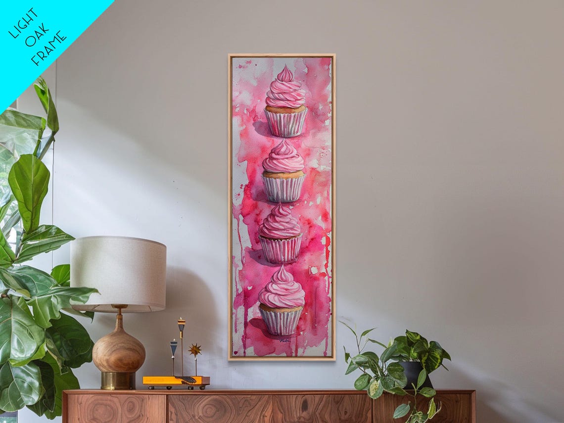 Pink Cupcakes Watercolor Stack Sweet Bakery Kitchen Art Poster - Image 4