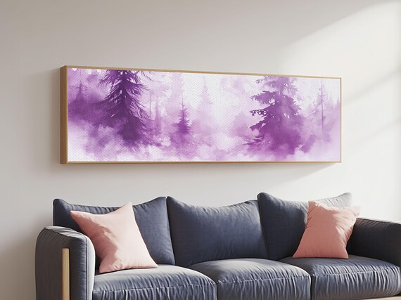Abstract Purple Forest Landscape Painting Print Watercolor Landscape Panoramic Wall Art Forest Landscape Original Artwork