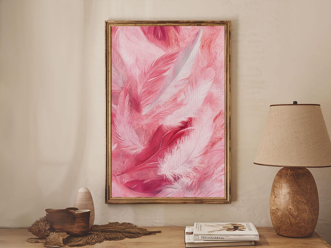 Soft Pink Feathers Watercolor Delicate Botanical Boho Wall Art Print - Image 4