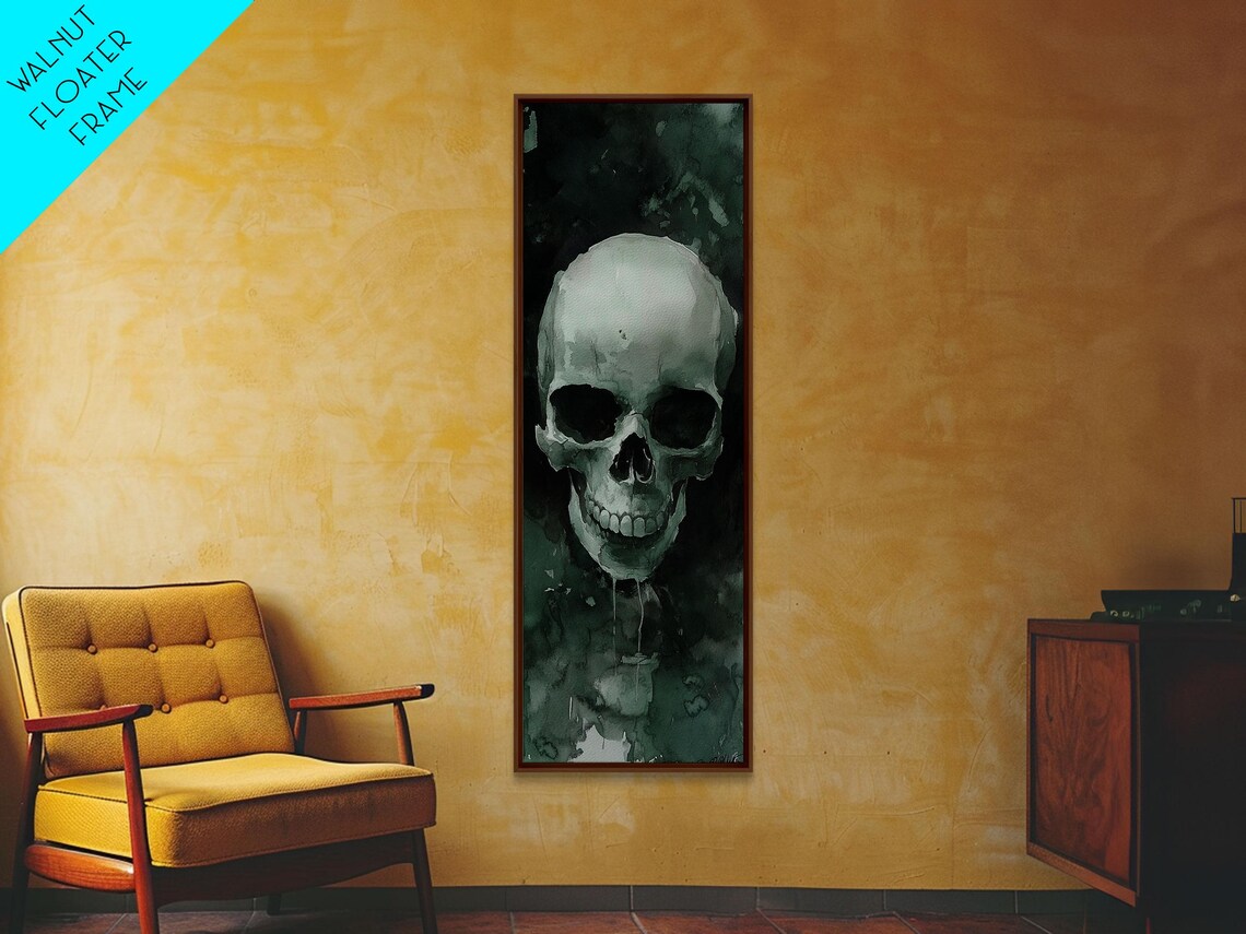 Human Skull Dark Green Smoky Watercolor Gothic Memento Mori Art Poster - Image 4