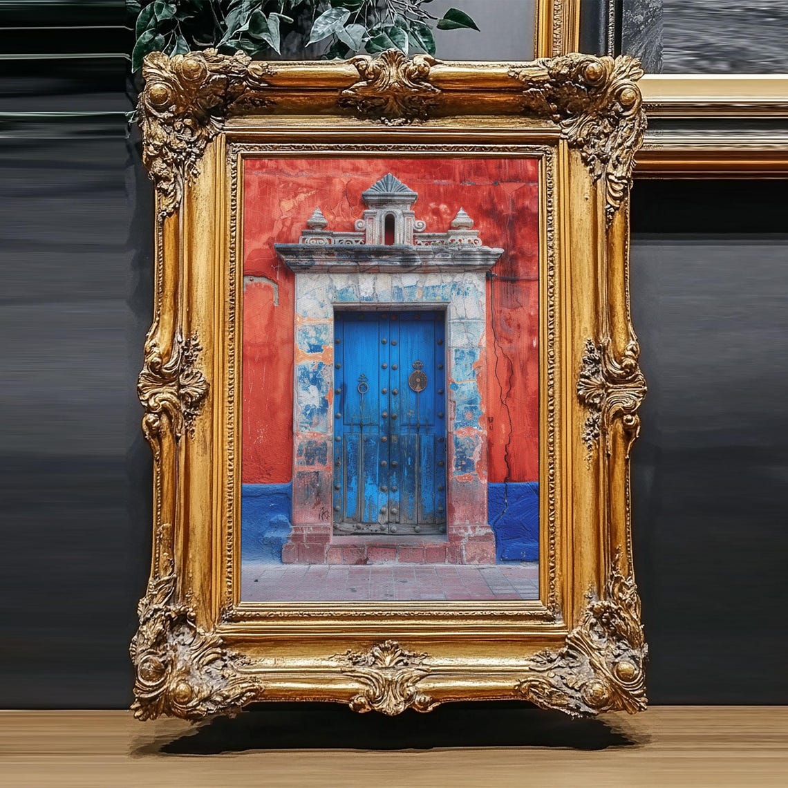 Rustic Mexican Blue Door Red Adobe Wall Vintage Hacienda Travel Poster - Image 2