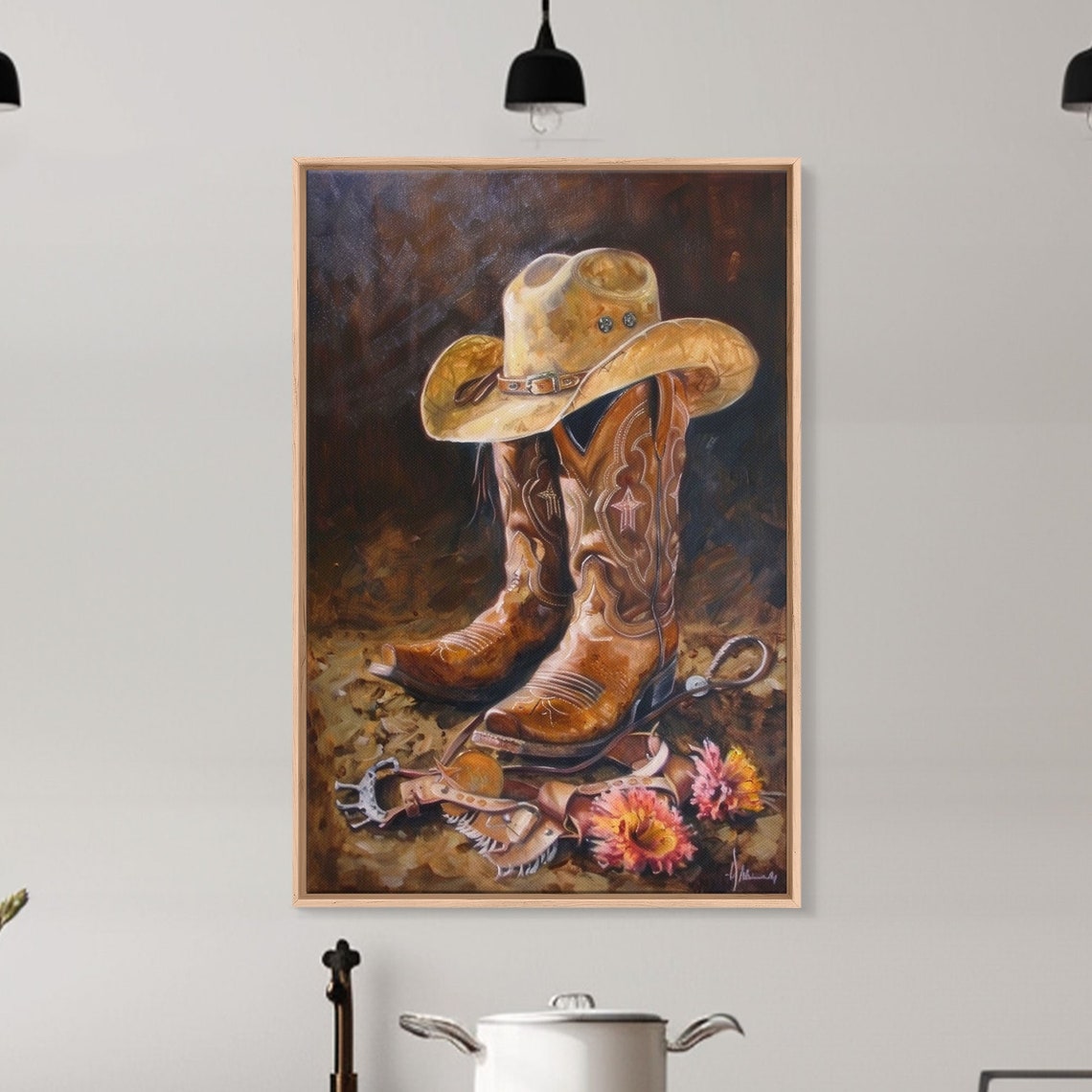 Classic Cowboy Hat And Boots Art Framed Print Rustic Bedroom Decor Cowboy Themed Wall Art For Home Western Artwork - Image 5