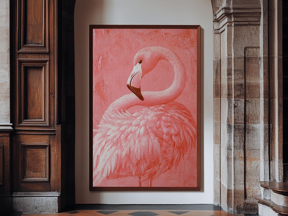 Pink Flamingo Painting Print Preppy Trendy Wall Art Animal Print Framed Print Wood Framed Art Dorm Decor Apartment Art Nuevart - Image 2