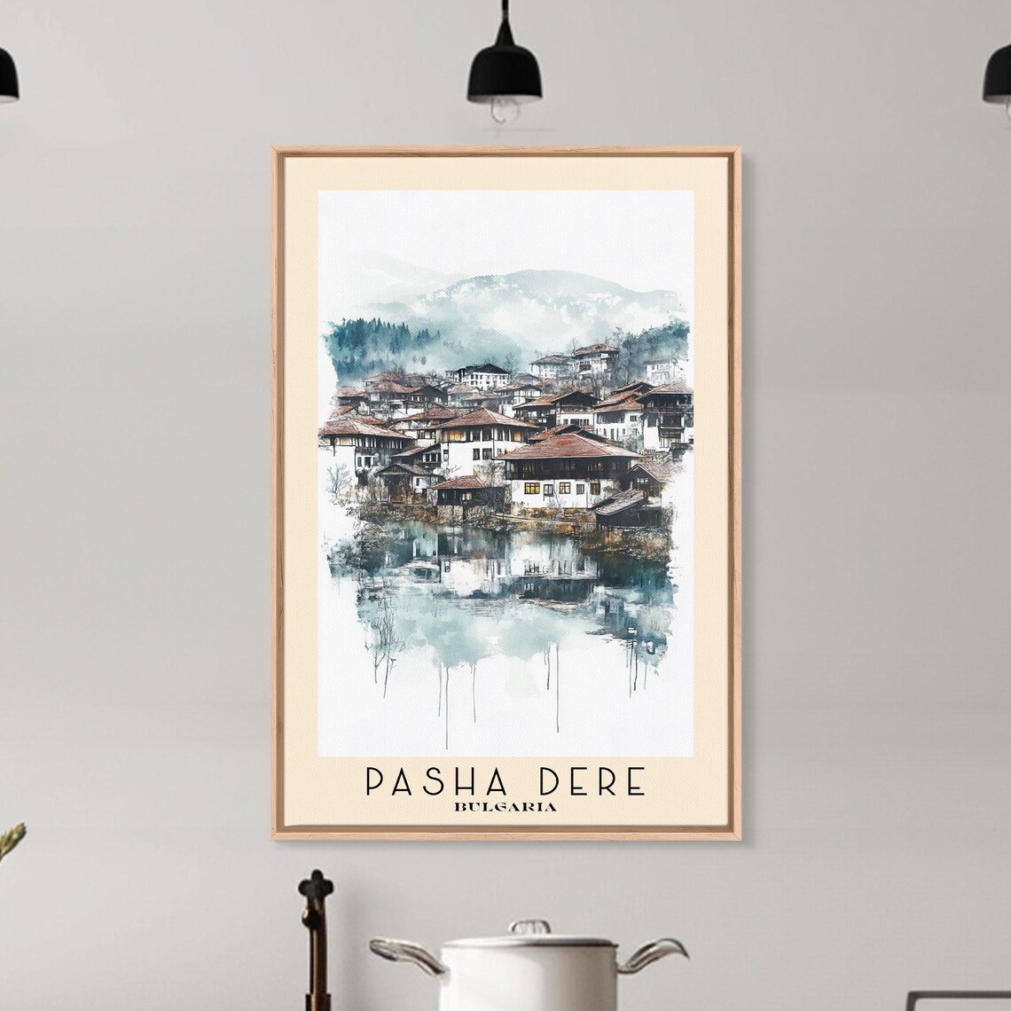 Pasha Dere Bulgaria Lakeside Village Watercolor Mountain Travel Poster - Image 6