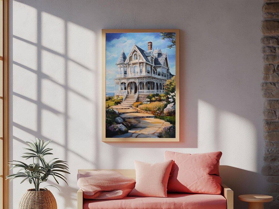 Victorian Queen Anne House Painting Garden Stone Path Home Poster - Image 3