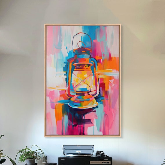 Colorful Abstract Oil Lamp Framed Print Modern Western Art Unique Lamp Wall Art For Bedroom Decor