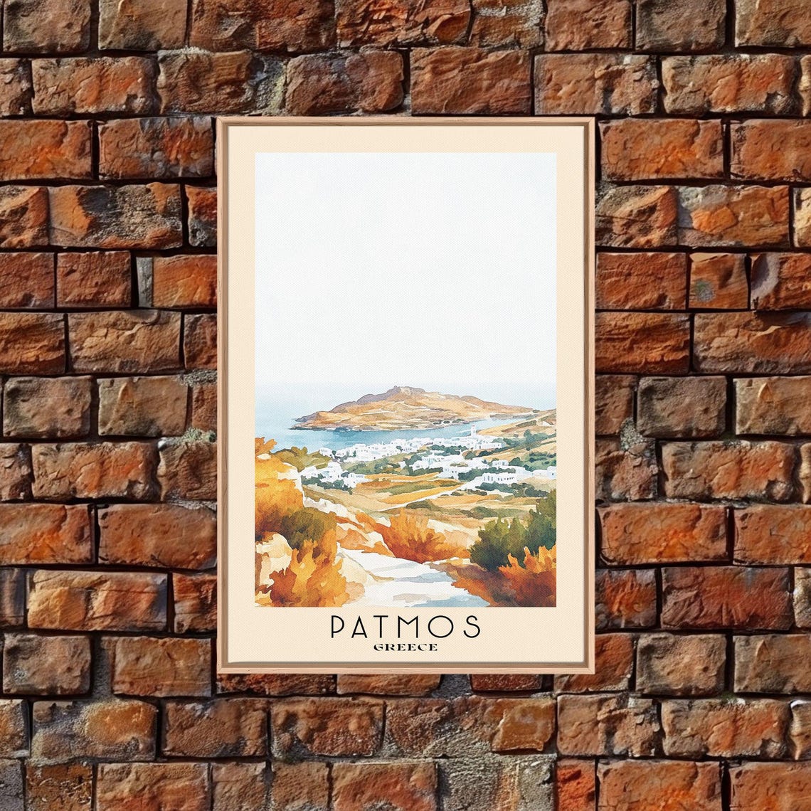 Patmos Greece White Town Island Bay Orange Shrub View Poster - Image 4