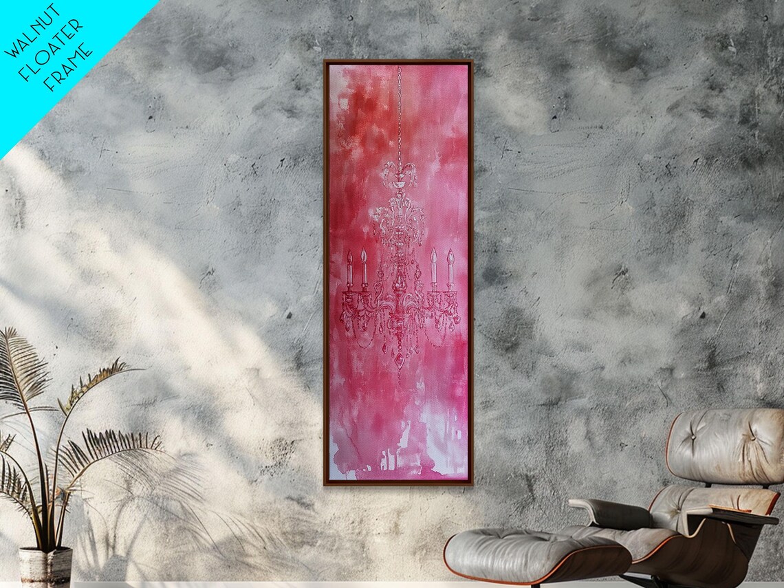 Pink Crystal Chandelier Line Art Watercolor Elegant Romantic Wall Art - Image 5