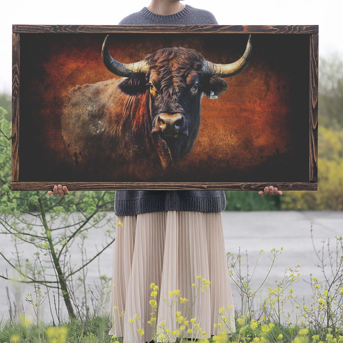 Bull Wall Decor Animal Wall Art Western Wall Art Nature Wall Decor Panoramic Wall Decor Print Wall Art Framed Art - Image 2