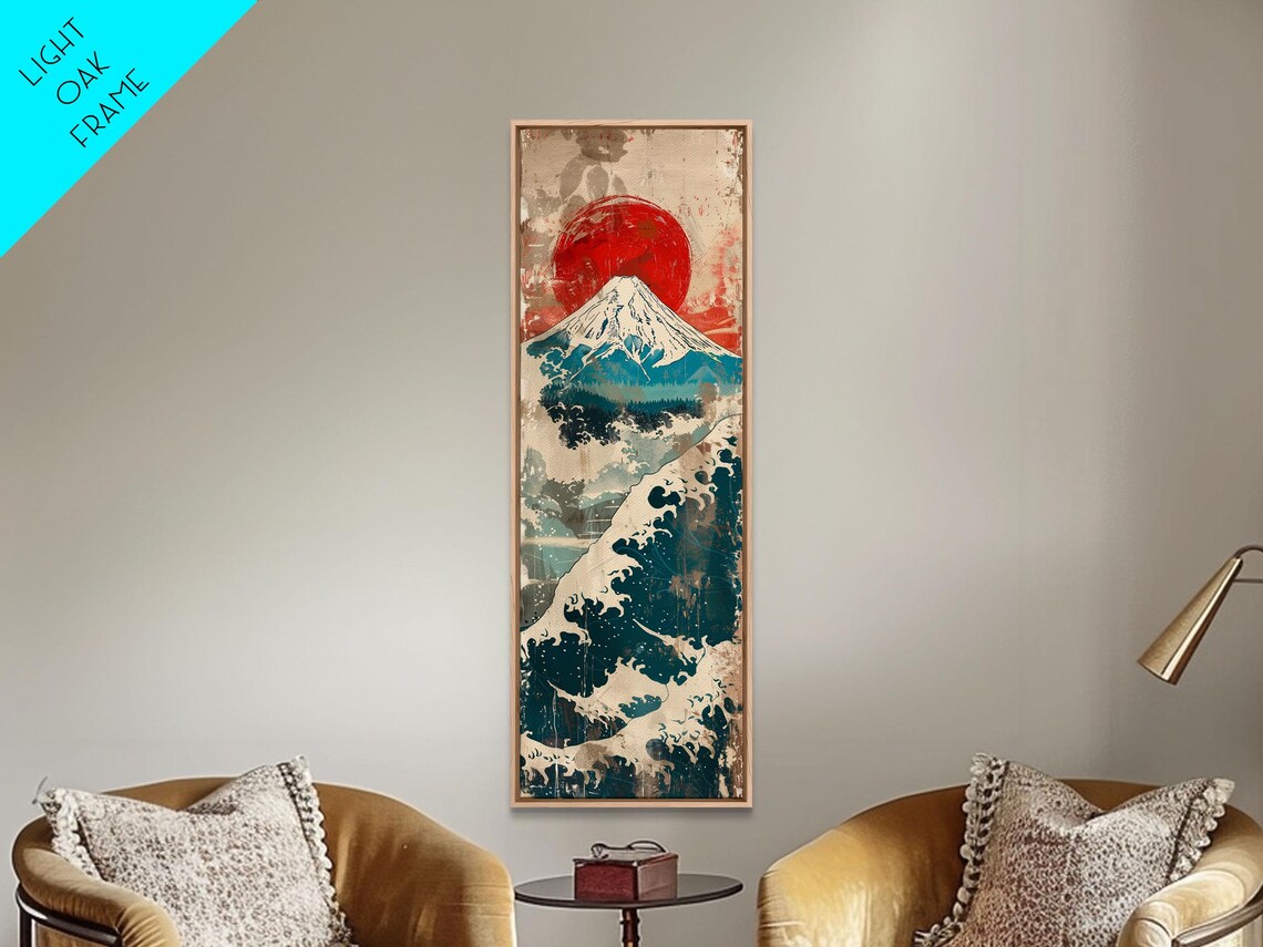 Retro Mount Fuji Under Giant Red Sun With Golden Waves Travel Poster - Image 5