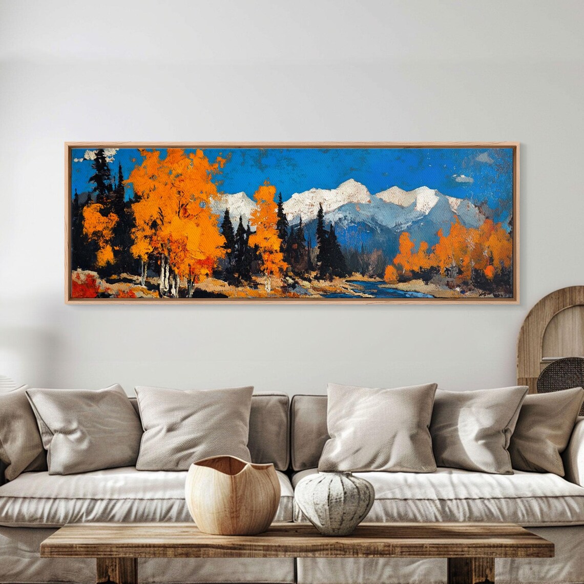Autumn Birch Trees Mountain Lake Snow Peaks Fall Landscape Poster - Image 2