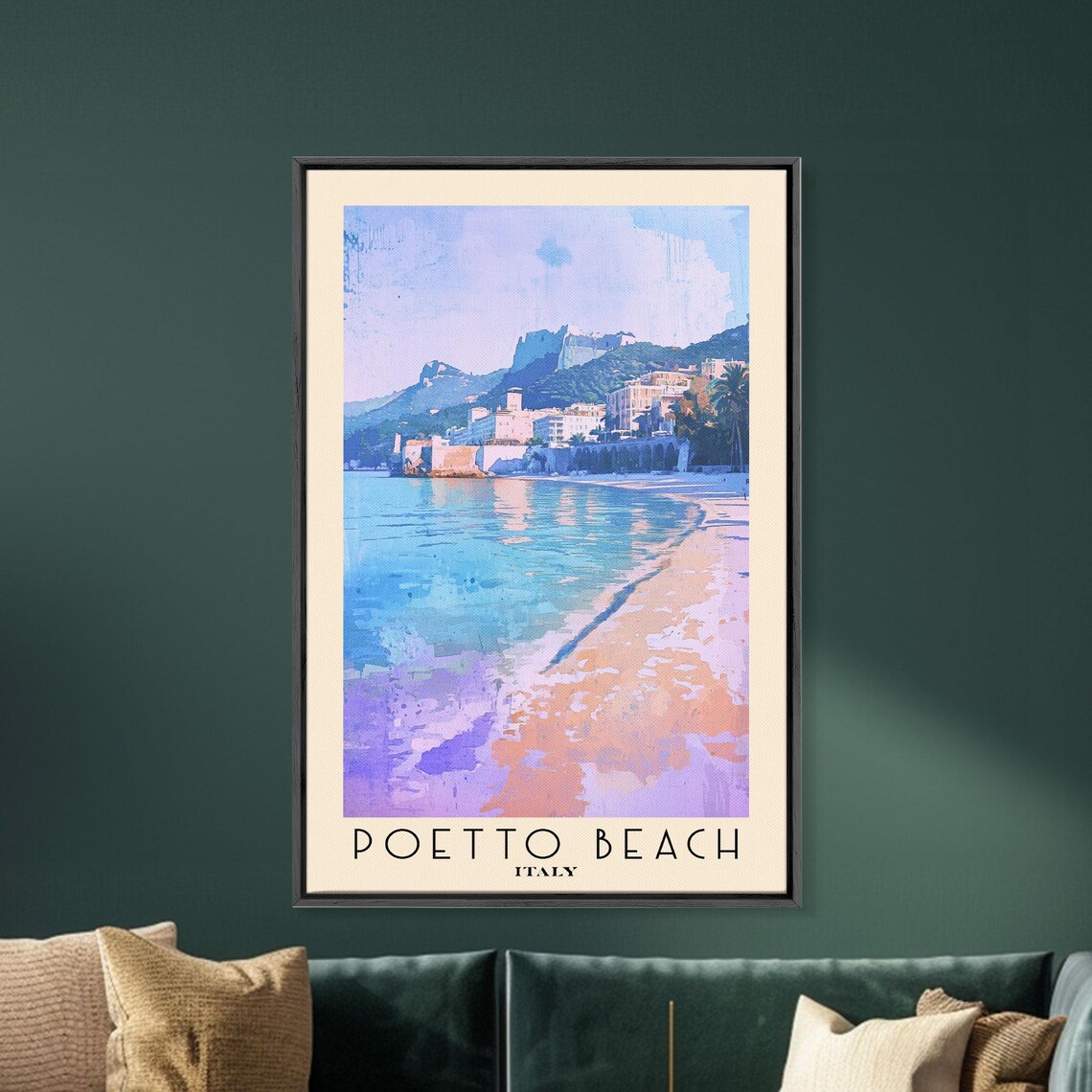 Poetto Beach Italy Pastel Shore Turquoise Water Watercolor Travel Poster - Image 5