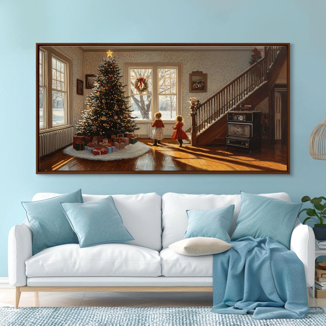 Vintage Christmas Children By Tree Cozy Holiday Home Scene Poster