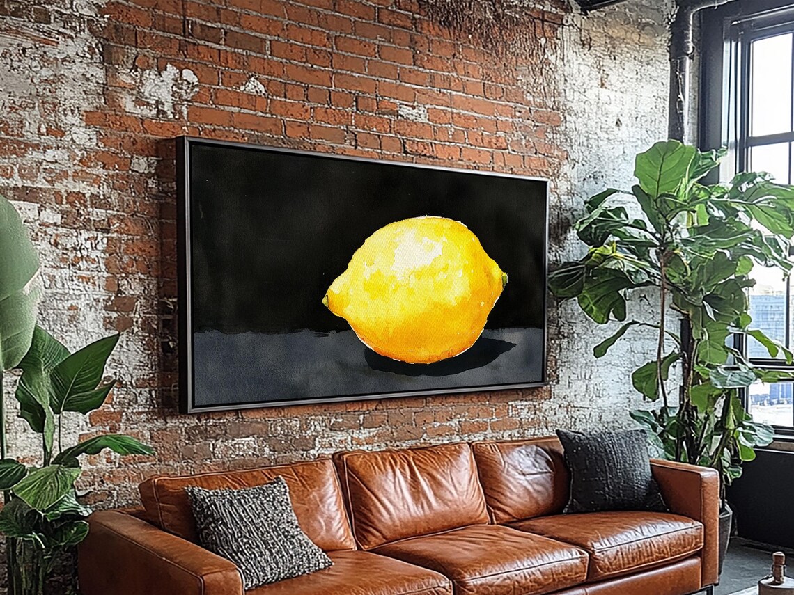 Whole Lemon Watercolor Painting On Black Background Kitchen Wall Art - Image 5