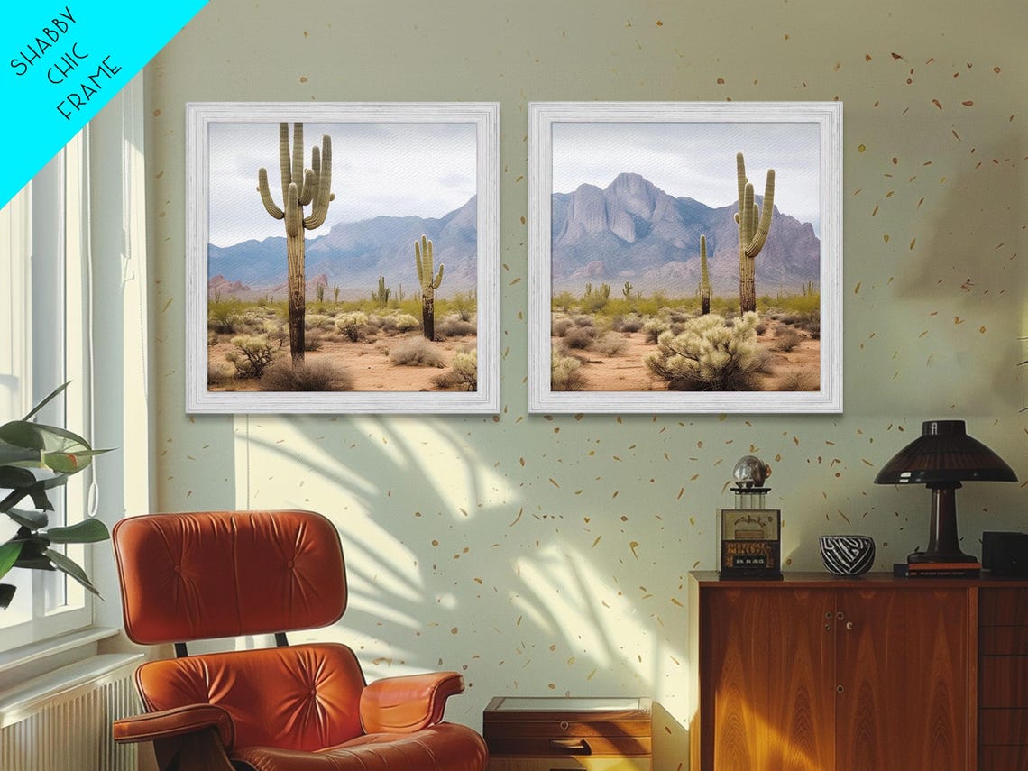 Sonoran Desert Saguaro Cactus Mountain View Two Piece Print Set