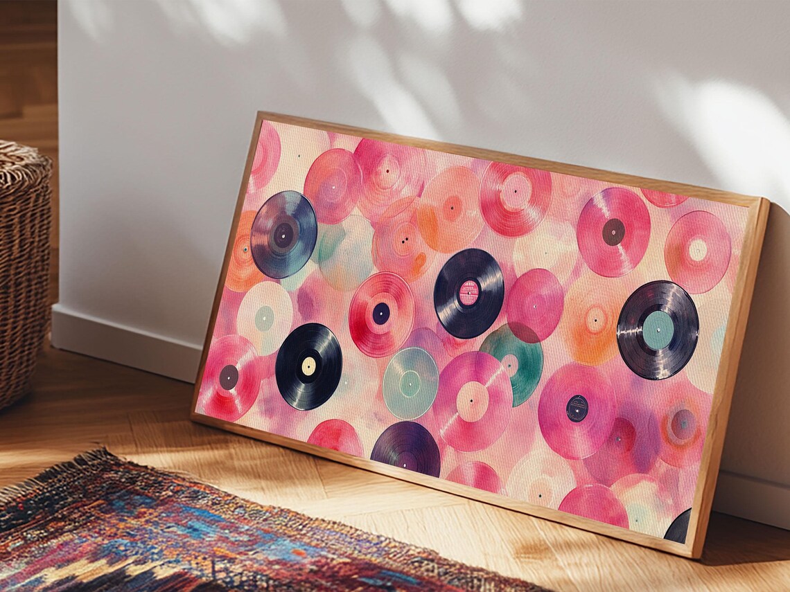 Colorful Vinyl Records Retro Music Painting Pink Abstract Wall Art Poster - Image 4